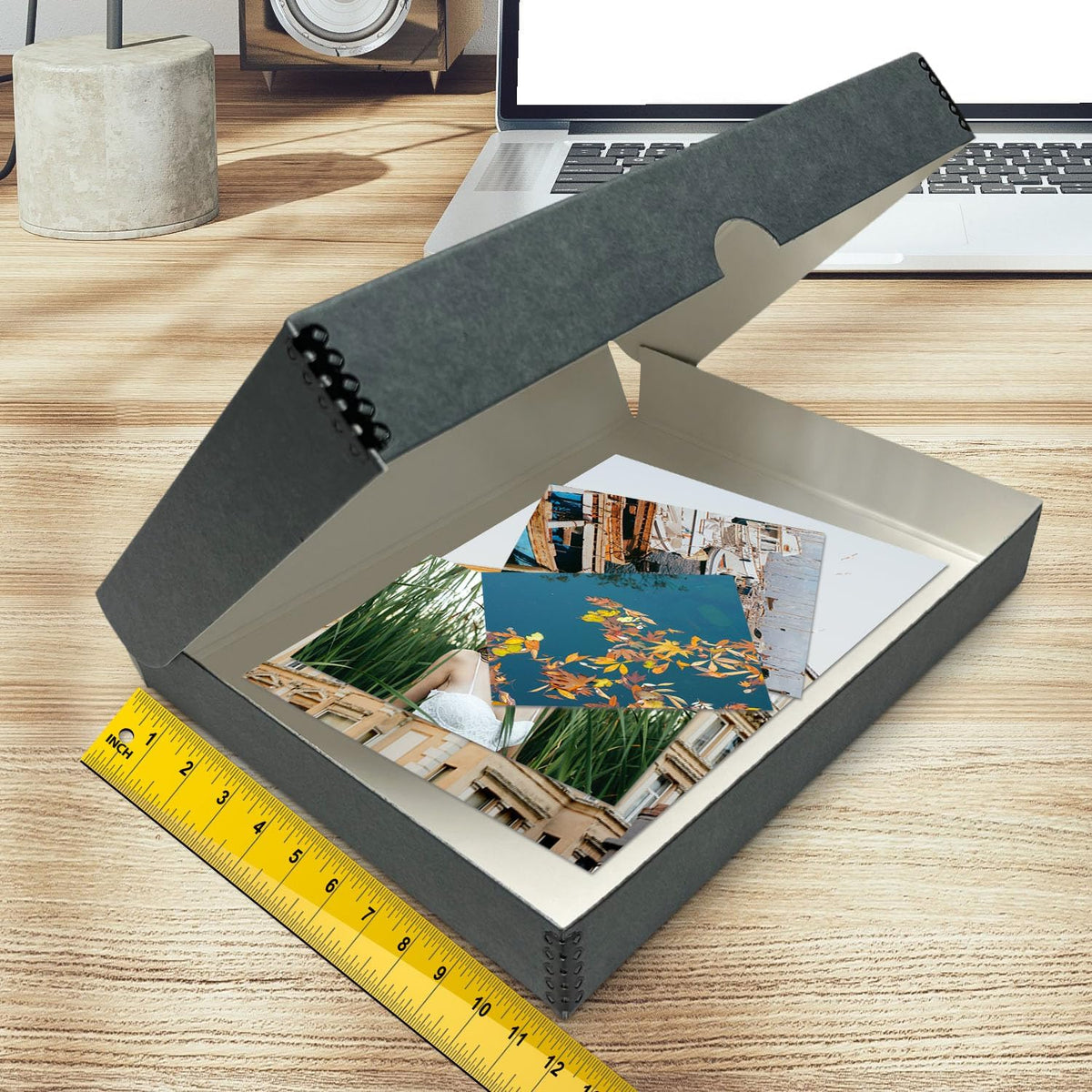 Golden State Art, Archival Folio Storage Box 11x17, Clamshell Design with Metal Edge, Preserve And Store Photos Documents Cards Prints Arts Crafts DIY, Gray