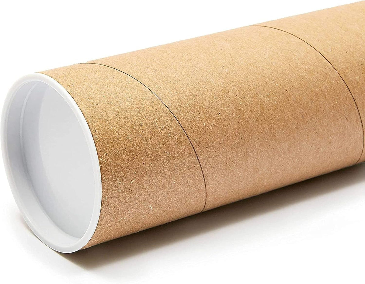 Juvale 10-Pack Mailing Tubes & Caps - 3 x 7 in Brown Mailer - Durable 3-Ply Spiral Round Cardboard Cylinder for Crafts & Secure Packaging
