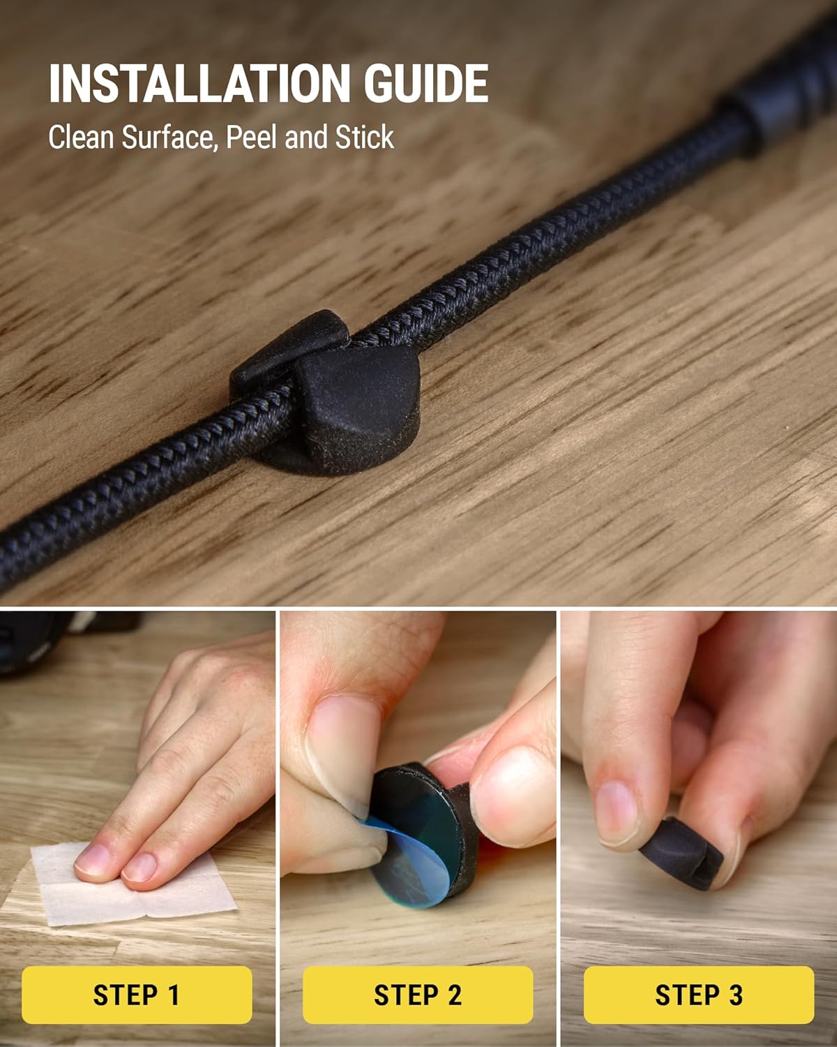 Scosche CMAR-6PKRP Cable Management Kit, 6-Pack of Black Adhesive Cable Clips for Phone Charging Cables, Charger Cords, Wire Organizer and Cord Holders for Desk, Nightstand, Car, Home, Computer