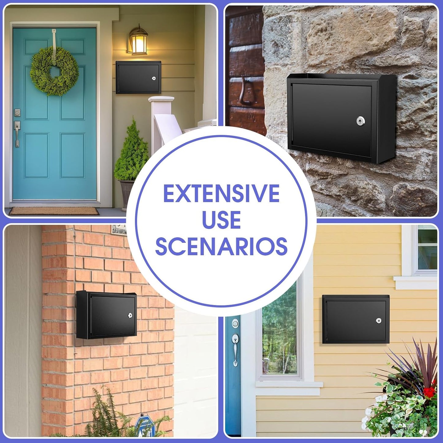 MaxGear Metal Suggestion Box with Lock 9.8" x 3" x 7", Black Seure Locked MailBox,Wall Mounted MailBox, Ballot Box with 50 Suggestion Cards ﻿