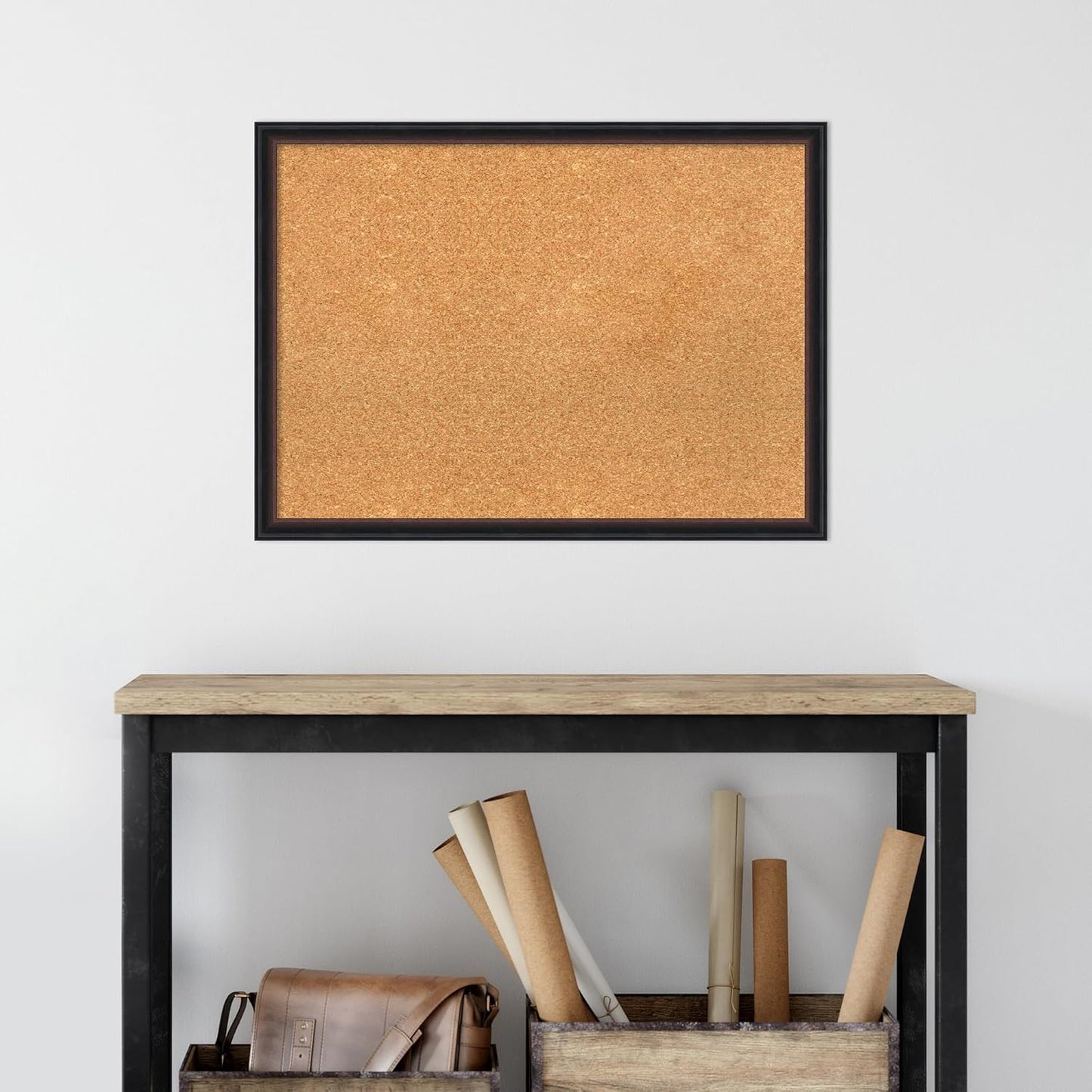 Amanti Art Natural Cork Board for Wall, 22x30 Vision Board with Black Wood Frame, Medium Corkboard Office Decor for Home Organization, Casual Corkboard Pinboard to display items for home organization