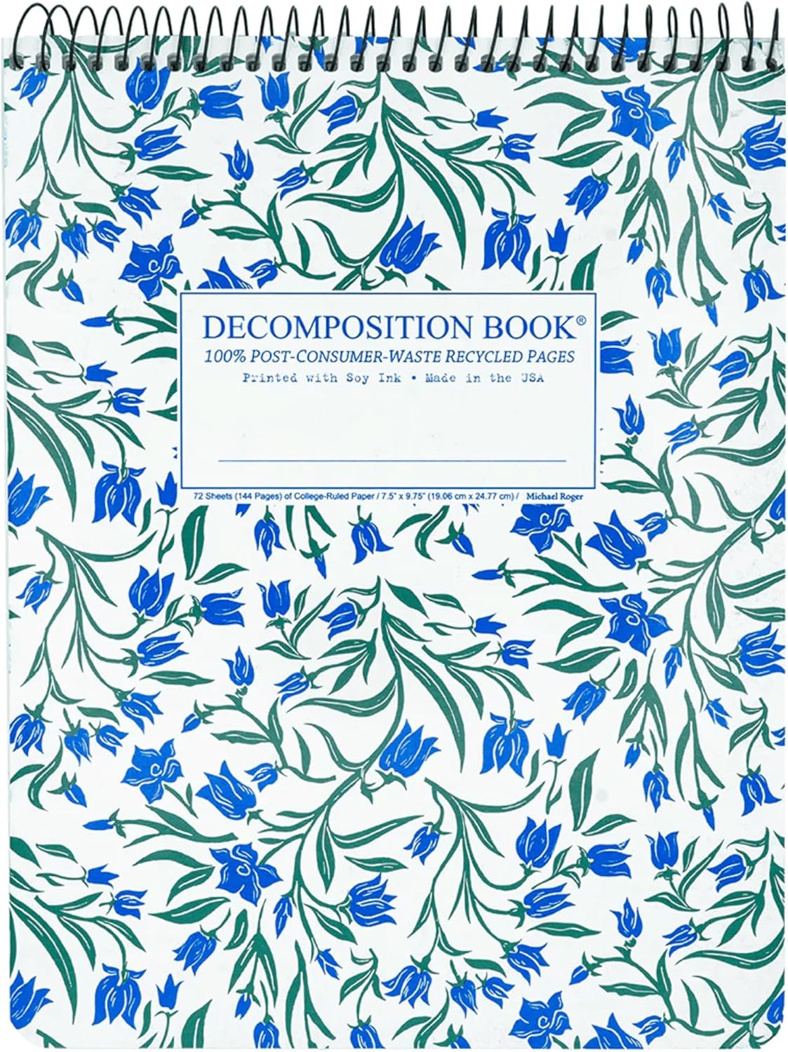 Decomposition Bluebells Top Bound Spiral Notebook – 7.5 x 9.75 Journal, College Ruled Lined Pages – Left-Handed Friendly Notebooks Ideal for Students, Artists & Office Professionals – Made in USA