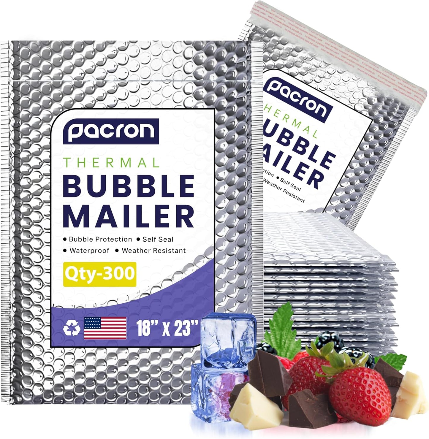 300-Pack Insulated Silver Thermal Bubble Mailers 18 x 23 - Waterproof Metallic Foil Self-Sealing Padded Envelopes for Cold Shipping, Perishables, Food, Cosmetics, Pharmaceuticals