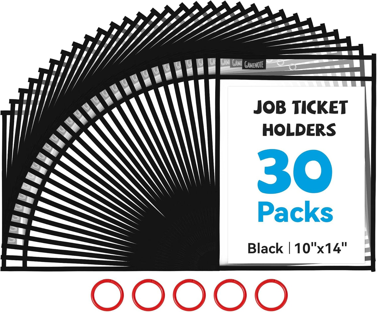 Gamenote Dry Erase Pockets 30 Pack with Rings, Oversized Reusable Plastic Sleeves Shop Ticket Holders Sheet Protectors Teacher Supplies Organization for Classroom Must Have (Black)