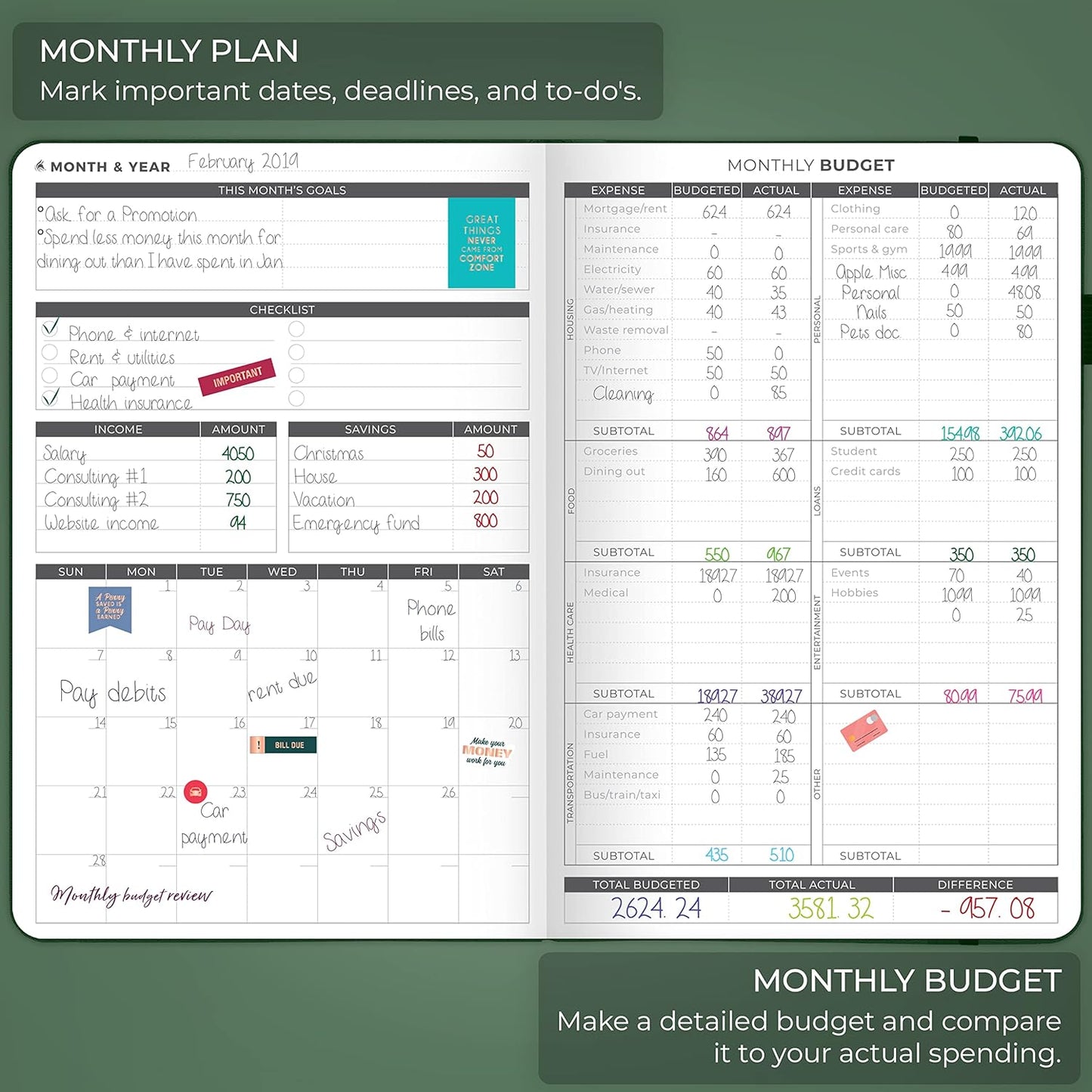 Clever Fox Budget Planner - Expense Tracker Notebook. Monthly Budgeting Organizer, Finance Logbook & Accounts Book, Bill Tracker, A5 (Dark Green)