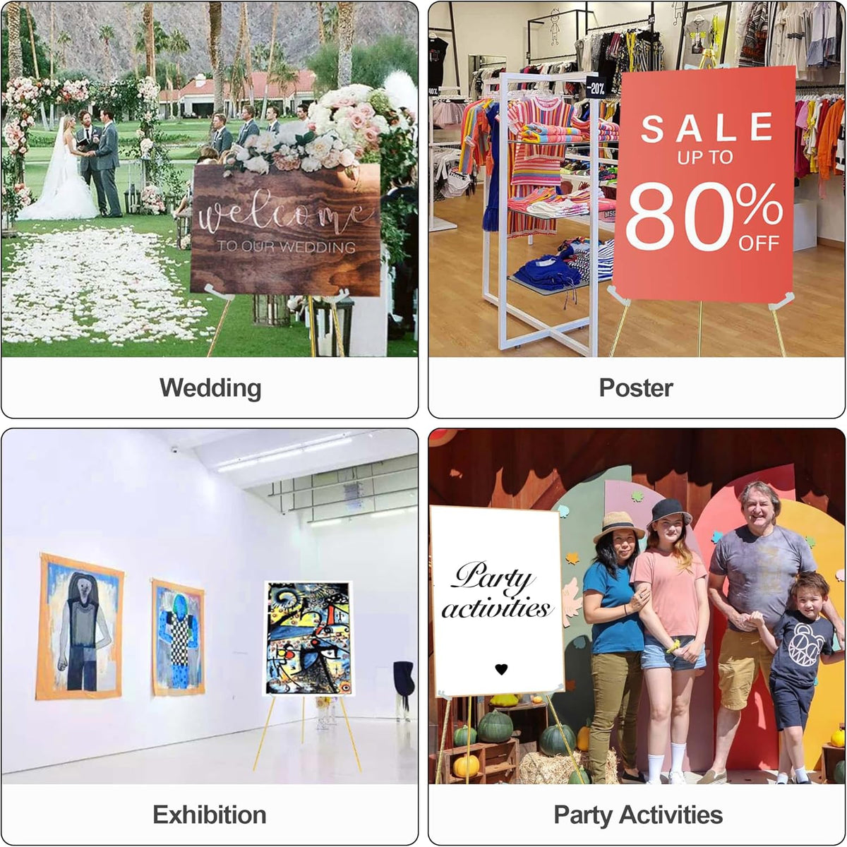 Easel Stand for Sign 63'' Art Easels for Display Wedding Welcome Poster Stand Portable Floor Metal Easel Gold 3 Pack