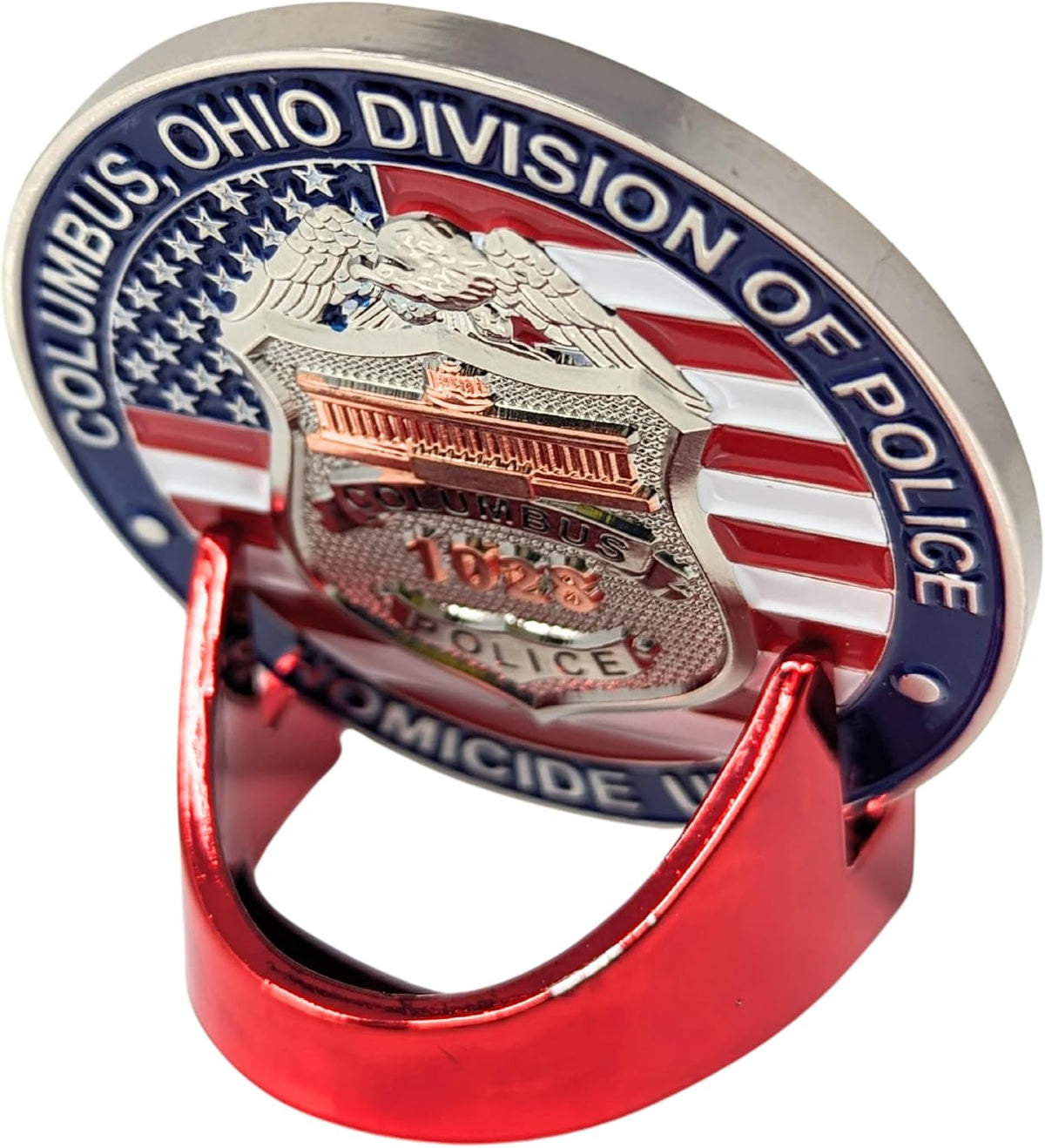 Generic Military Challenge Coin Display Stand - Solid Metal with Anodized Finish - US Vet. Business (Crimson), Gold, Silver, Black