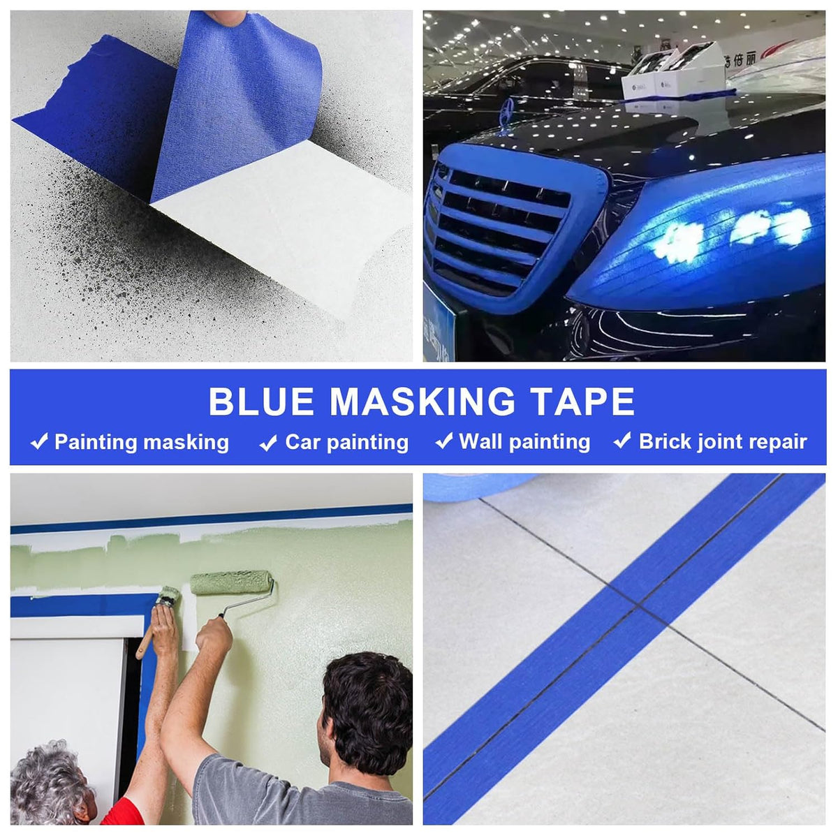 BOMEI PACK 2 Inch Blue Painters Tape, 2 Pack Paint Blue Masking Tape 2 inch x 55 Yards for Walls Painting, Labeling, DIY Crafting, Decoration and School Projects