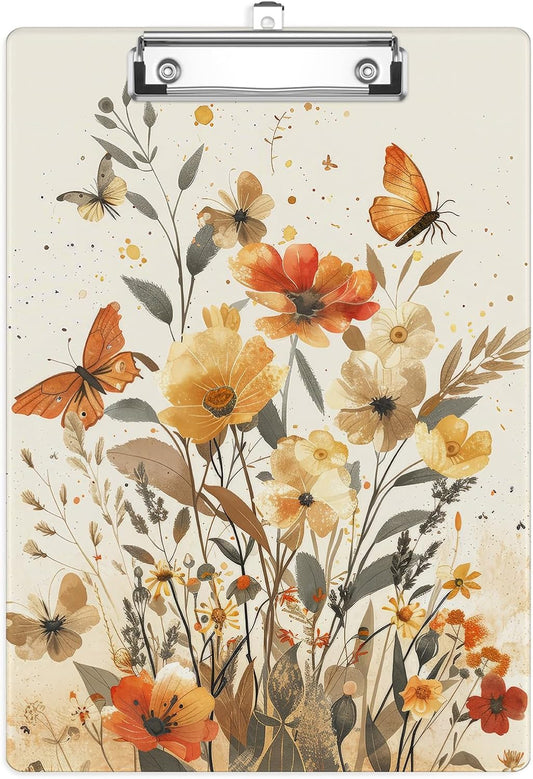 Flowers Butterfly Plastic Clipboards,Cute Fashion Watercolor Clipboard Decorative 8.5" x 12.5"Standard A4 Size Clipboards,Acrylic Clipboard for Teacher,Social Worker,Students,Nurse,Office Supplies
