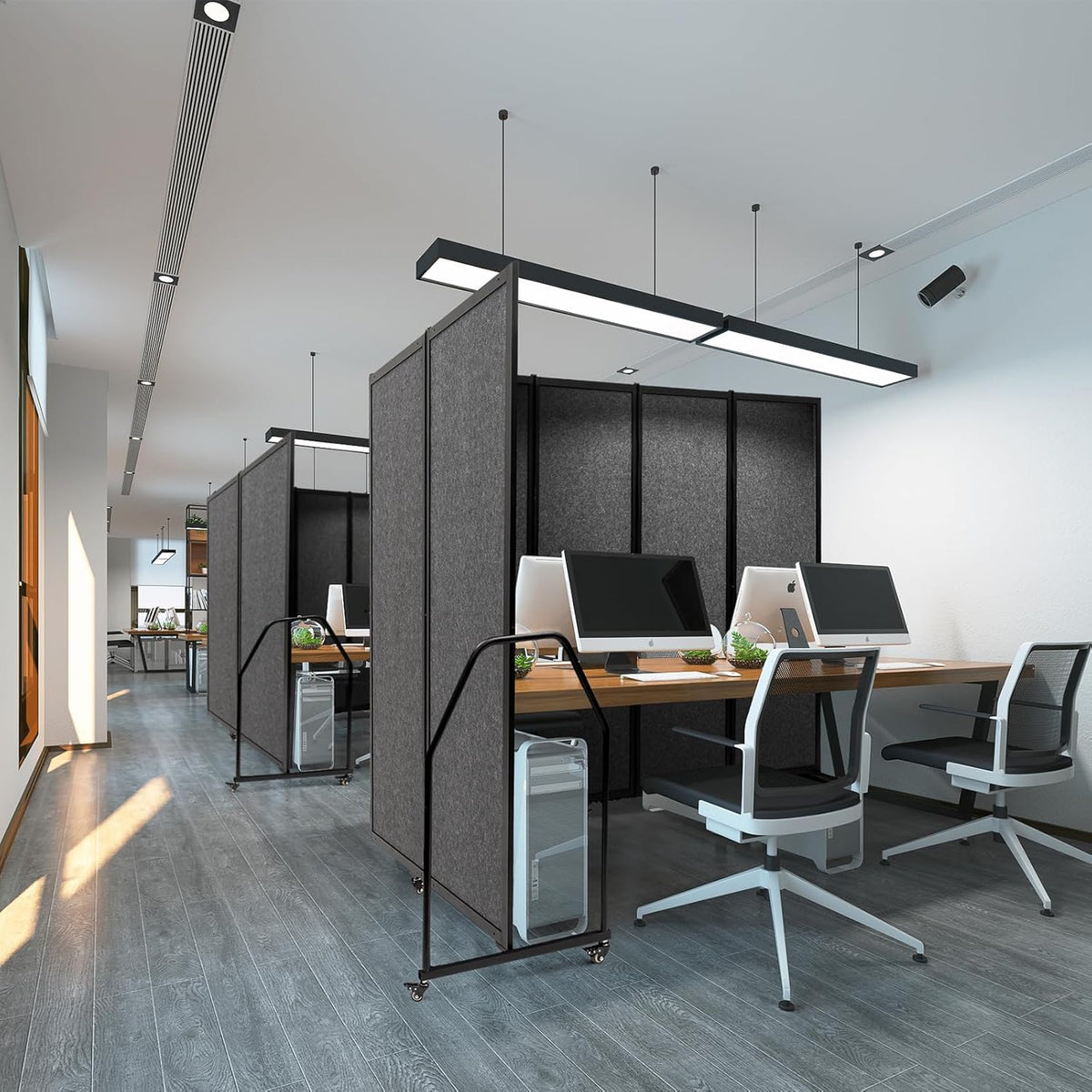 Folding Privacy Screens Freestanding partition with Wheels and arms Portable dividers for Medical Hospital Offices 5 Panel, Dark Gray
