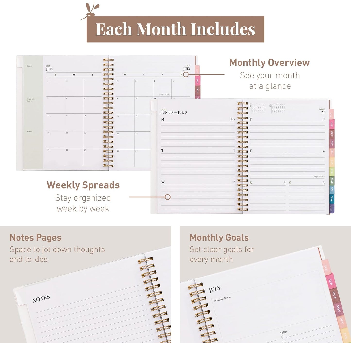 Rileys Academic Planner 2025-2026, Daily, Weekly & Monthly Planner, July 2025 - June 2026, Student Notes Pages, Twin-Wire Binding, Weekly Agenda for School & Work (8 x 6-Inches, Green)