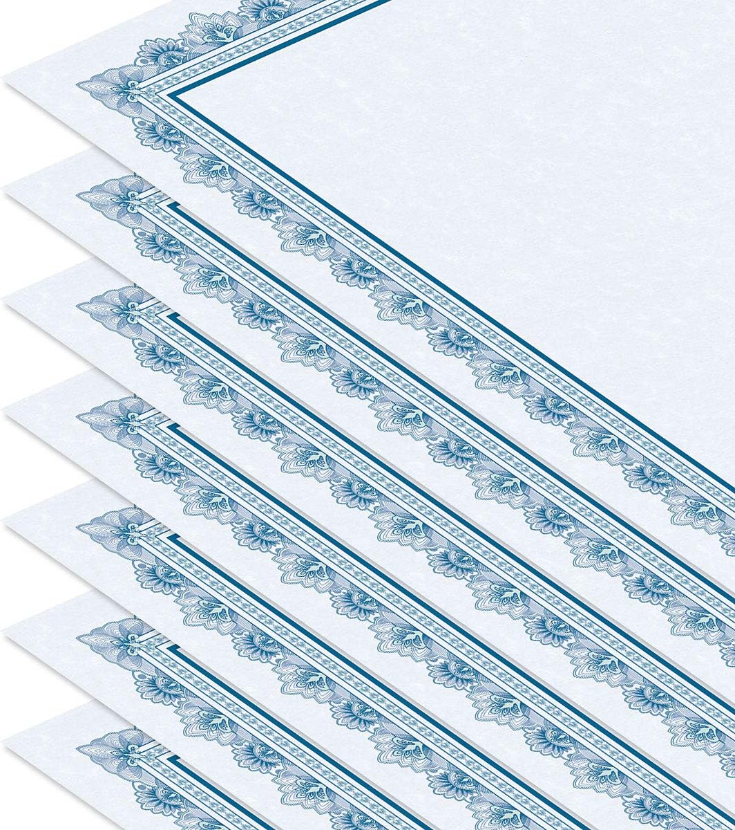 Intricate Blue on Blue Parchment Certificate Papers - Pack of 100, Laser & Inkjet Printer Compatible, for Office, Business Awards, Graduation, School Diplomas, 8-1/2" x 11" on 60 lb. Text Stock