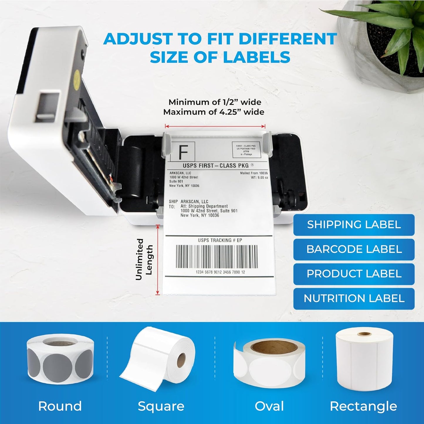2054N-BT Wireless Shipping Label Printer with USB and Wireless Connectivity – Compatible with Bluetooth, iOS, Android, and Windows for 4x6 Direct Thermal Labels (Roll & Fanfold)