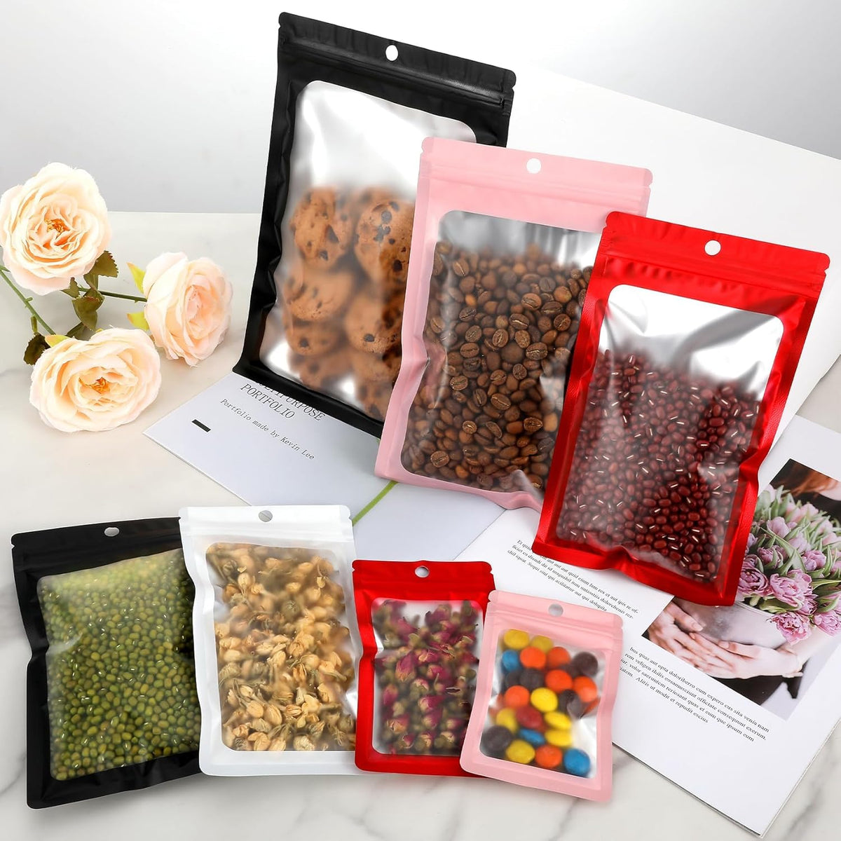 100 Pack Smell Proof Mylar Bags, Resealable Holographic Packaging Bags with Matte Window for Party Favors, Wax Melts, Jewelry, Food Storage, Small Business Packaging Supplies(6x9In)