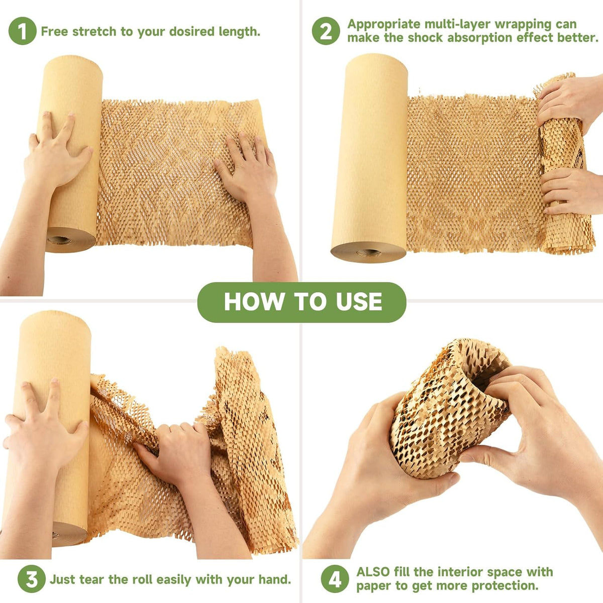 Honeycomb Packing Paper Wrap 15''x12000" (1000 ft), Substitute Alternative for Bubble Cushioning Wrap for Moving Shipping Packaging, Recyclable Moving Supplies with 48 Fragile Sticker Labels