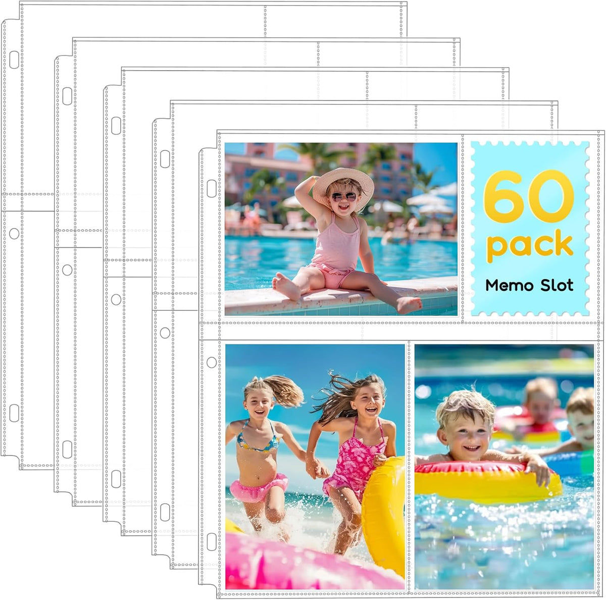 60 Pack 4x6 Photo Sleeves for 3 Ring Binder - Clear Archival Photo Protector Sleeves, Acid Free Plastic, 8.5x11