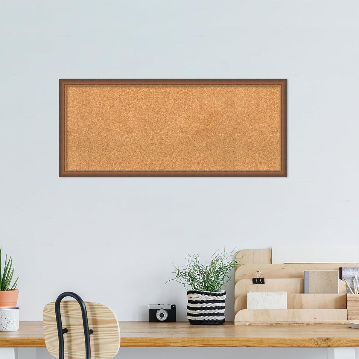 Amanti Art Natural Cork Board for Wall, 18x42 Vision Board with Bronze Frame, Large Corkboard Office Decor for Home Organization, Modern Corkboard Pinboard to Display Items for Home Organization in