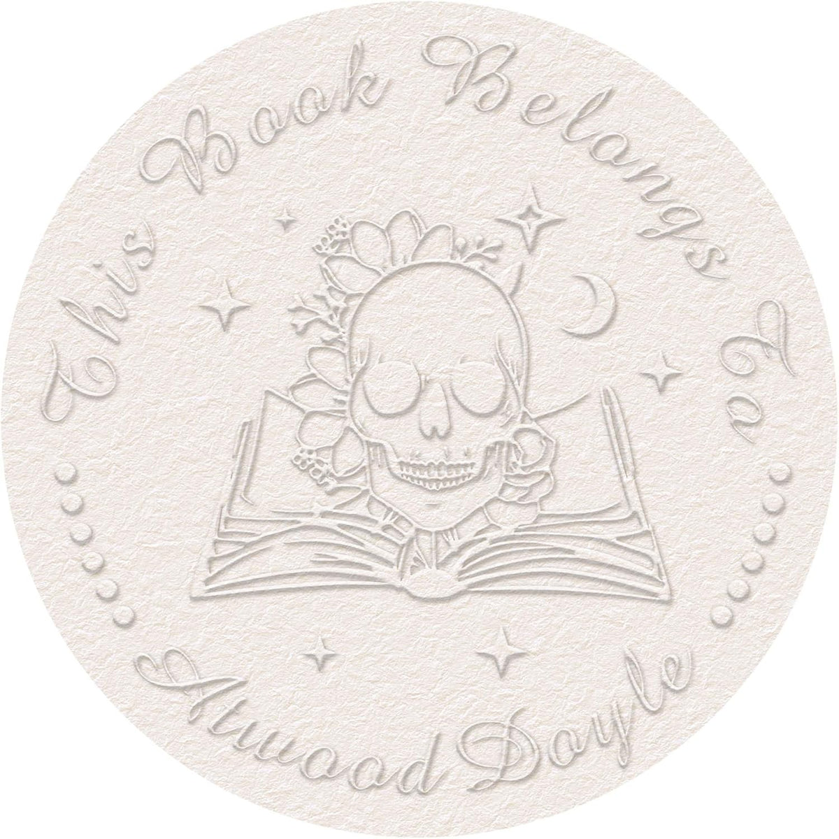 Skull Themed Library Book Embosser， Custom Book Business Card Paper Document Notebook, Self Inking Stamp，Book Lover Gifts，Christmas Gifts (Style04)