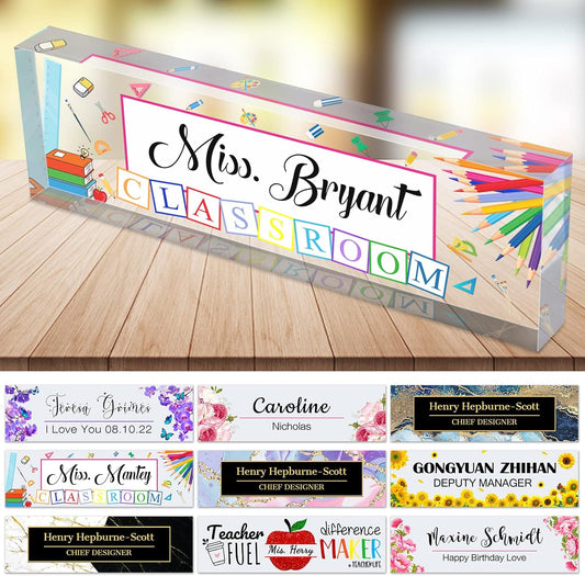 Personalized Desk Name Plate for Teachers Custom Name Plaque Sign for Desks Office Customized Desk Plate Acrylic Block Teacher Gift 8x2.5 inch