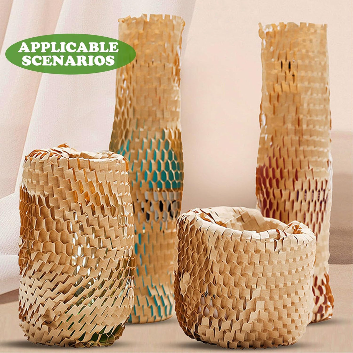 Uptotop Honeycomb Packing Paper, 10" x60' Cushioning Wrap for Moving Shipping Wrapping Paper, Cushioning Wrap Protective Roll with 12 Fragile Sticker Labels