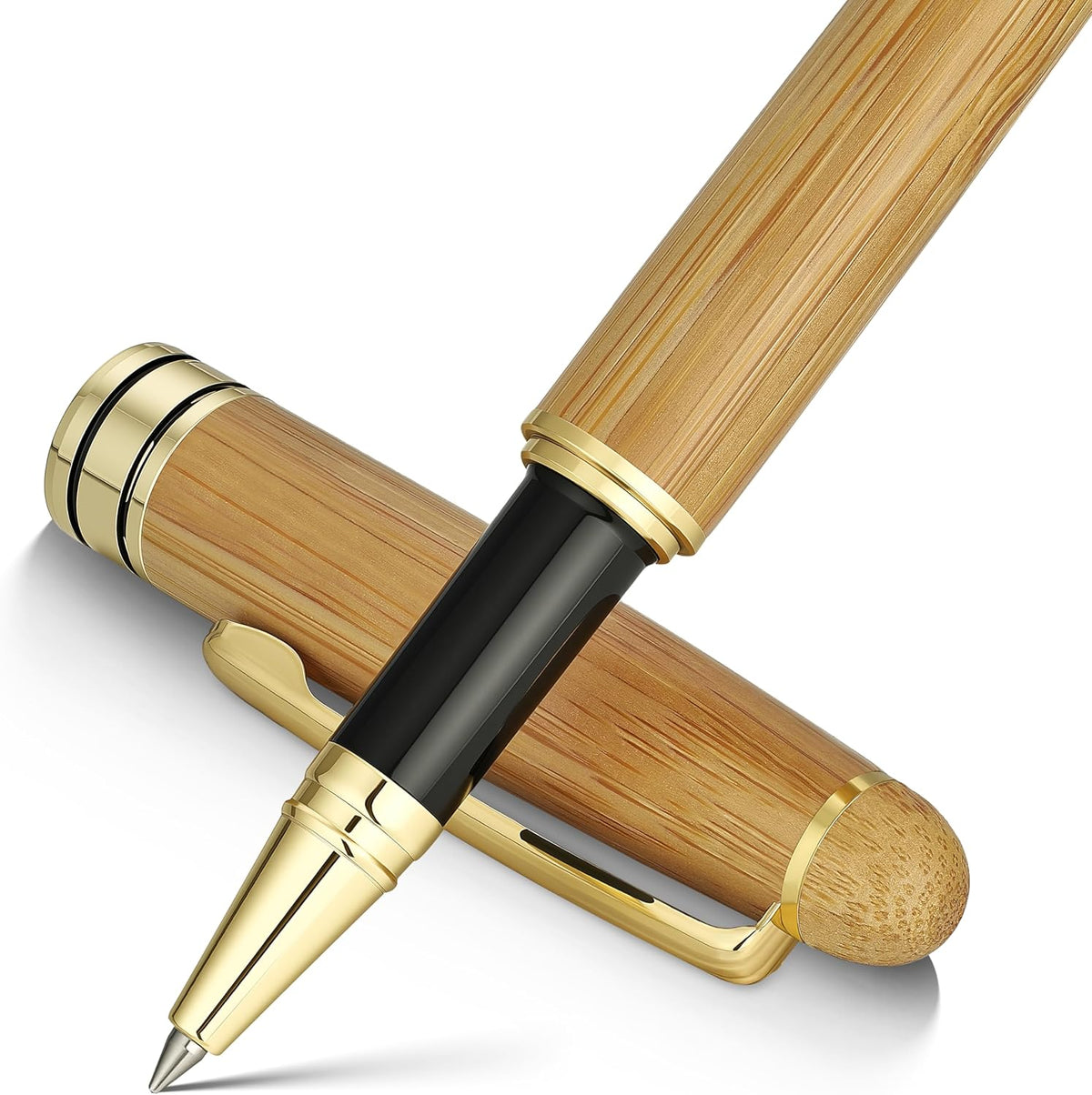 BEILUNER Luxury Wood Ballpoint Pen Writing Set,Bamboo-Elegant Nature Nice Gift Pen Set for Signature Executive Business Office Fancy Writing Supplies - Christmas Gift Boxed with Spare Refills (Black)