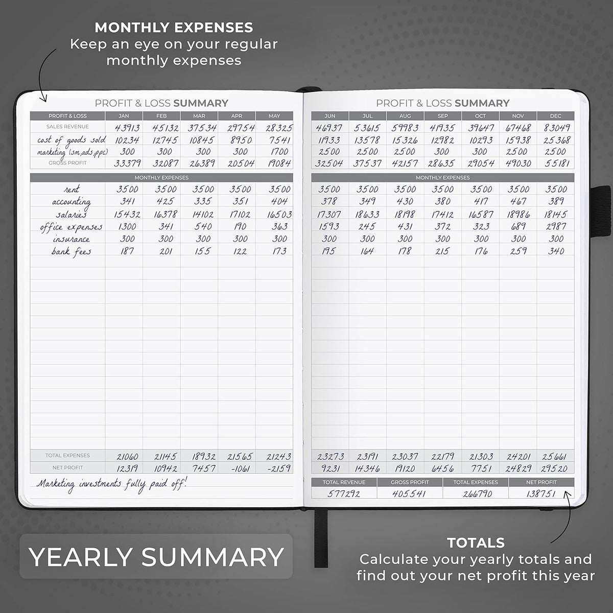 Clever Fox Income & Expense Tracker – Accounting & Bookkeeping Ledger Book for Small Business – 1-Year Record Notebook, A5 (Black)