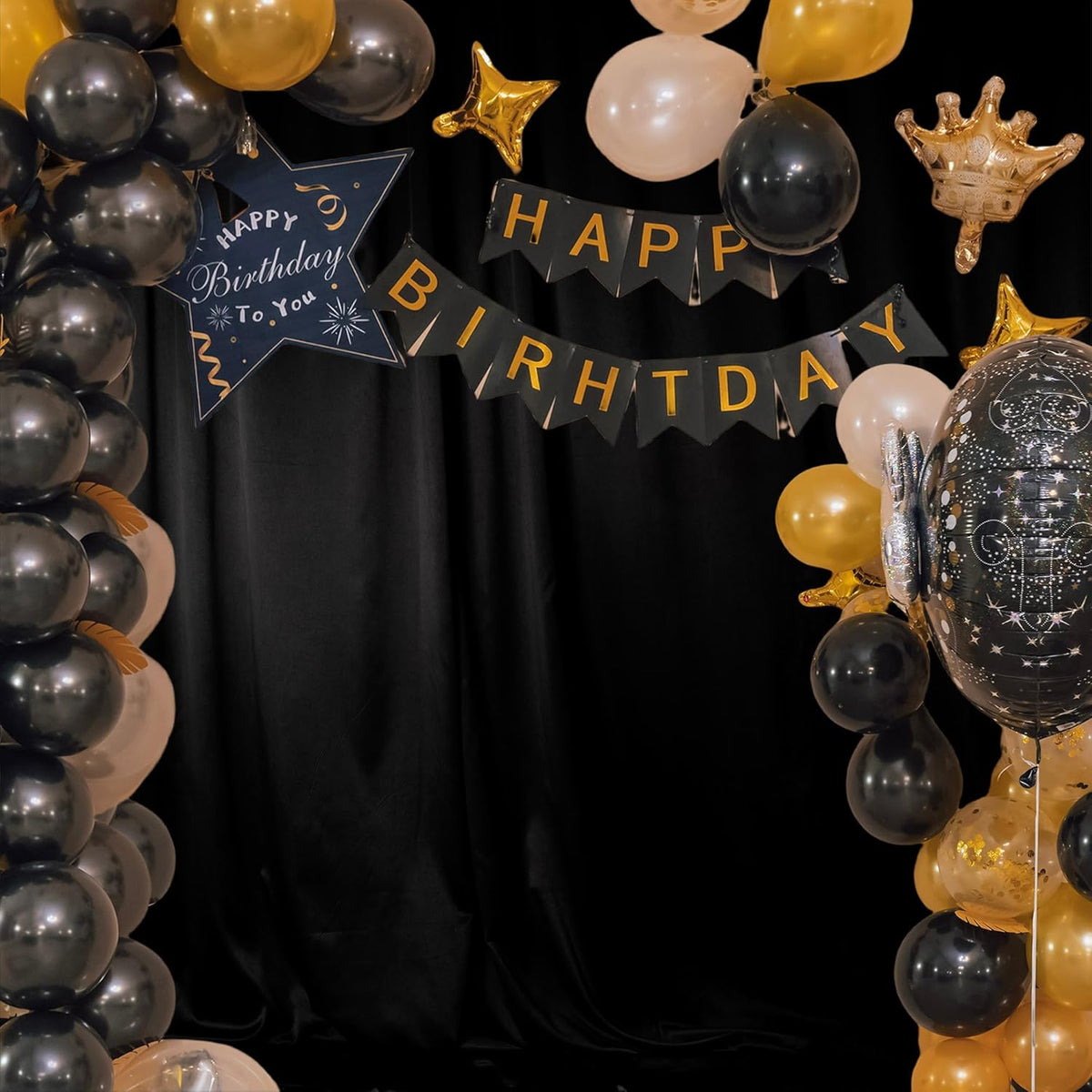 6 x 9 FT Black Backdrop - Premium Polyester for Video Streaming, Portrait Photoshoot, Wall Mounted, Parties and Small Events