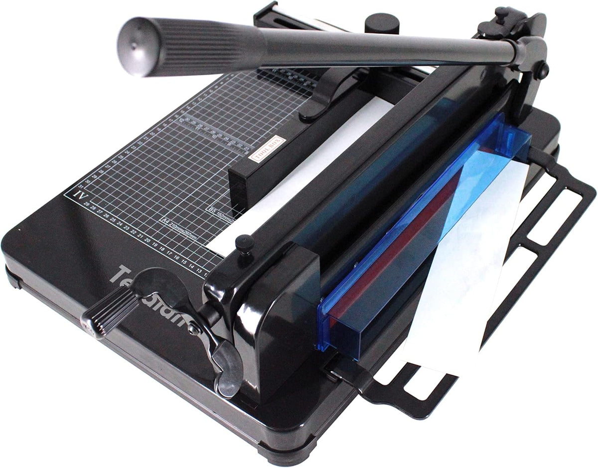 Heavy Duty Guillotine Paper Cutter - 400 Sheets Capacity, A4 12" Stack Paper Trimmer, Steel Base, Black