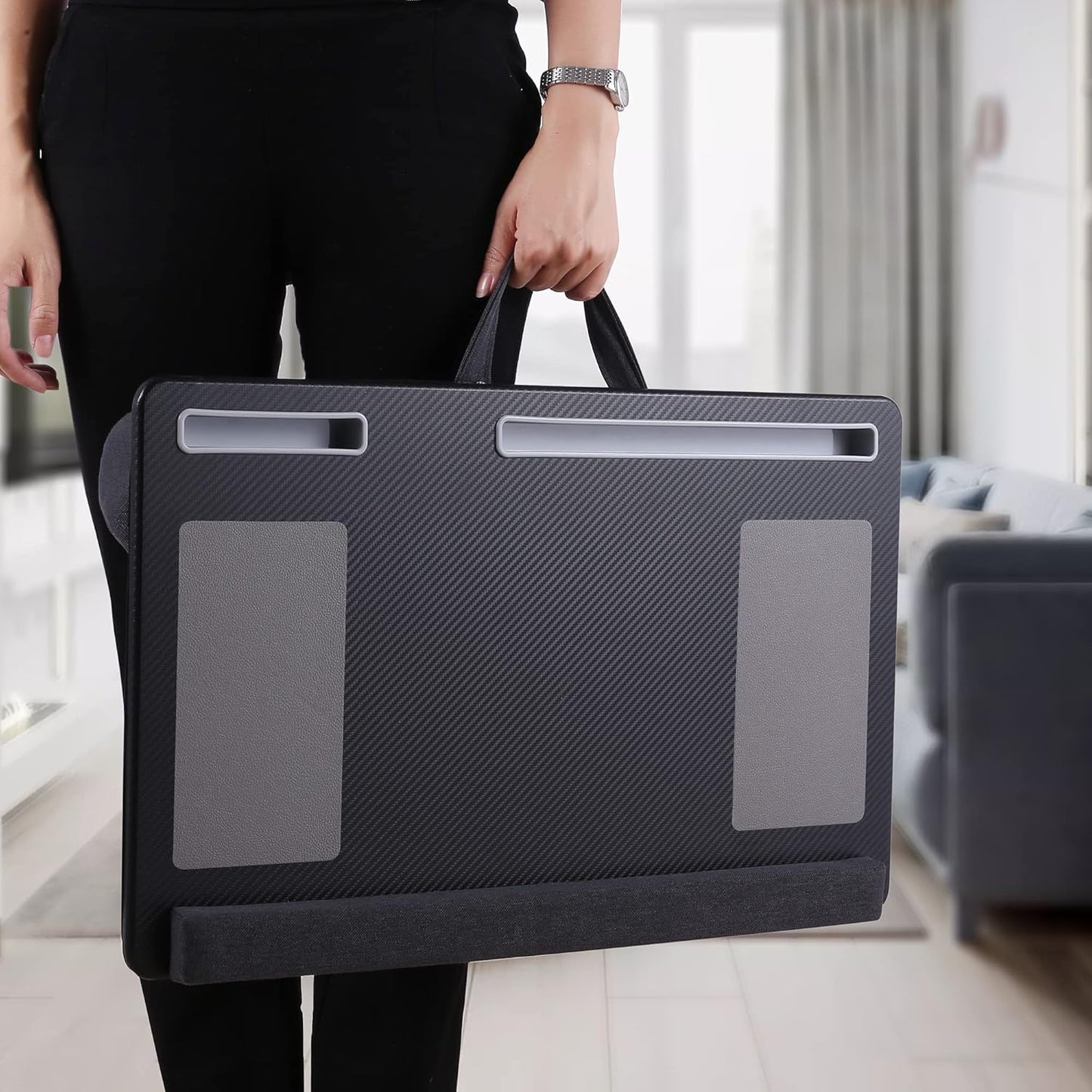 Extra Large Lap Laptop Desk- Home Office Portable LapDesk with Mouse Pad & Wrist Rest for Notebook/MacBook/Tablet, Sofa Bed Working, Writing, Drawing (Carbon Black, Fit Up to 17-inch Laptops)