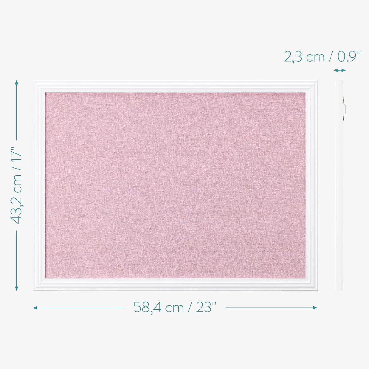 Navaris Framed Linen Bulletin Board - 17 x 23 inches Fabric Jewelry Organizer Pinboard for Wall Memory Memo Pin Board - Pink Linen with White Frame