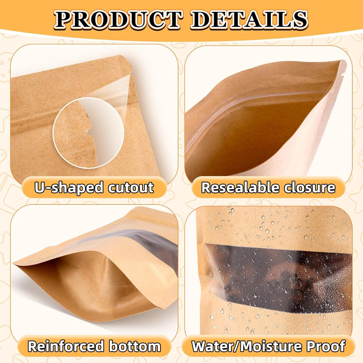 Smell Proof Bag, 100 Pack Mylar Bags for Small Business, Food Storage Bags with Window, Dog Treat Bag, Bakery Bags, Candy Packaging, Resealable Paper Stand Up Pouch (4"x6")