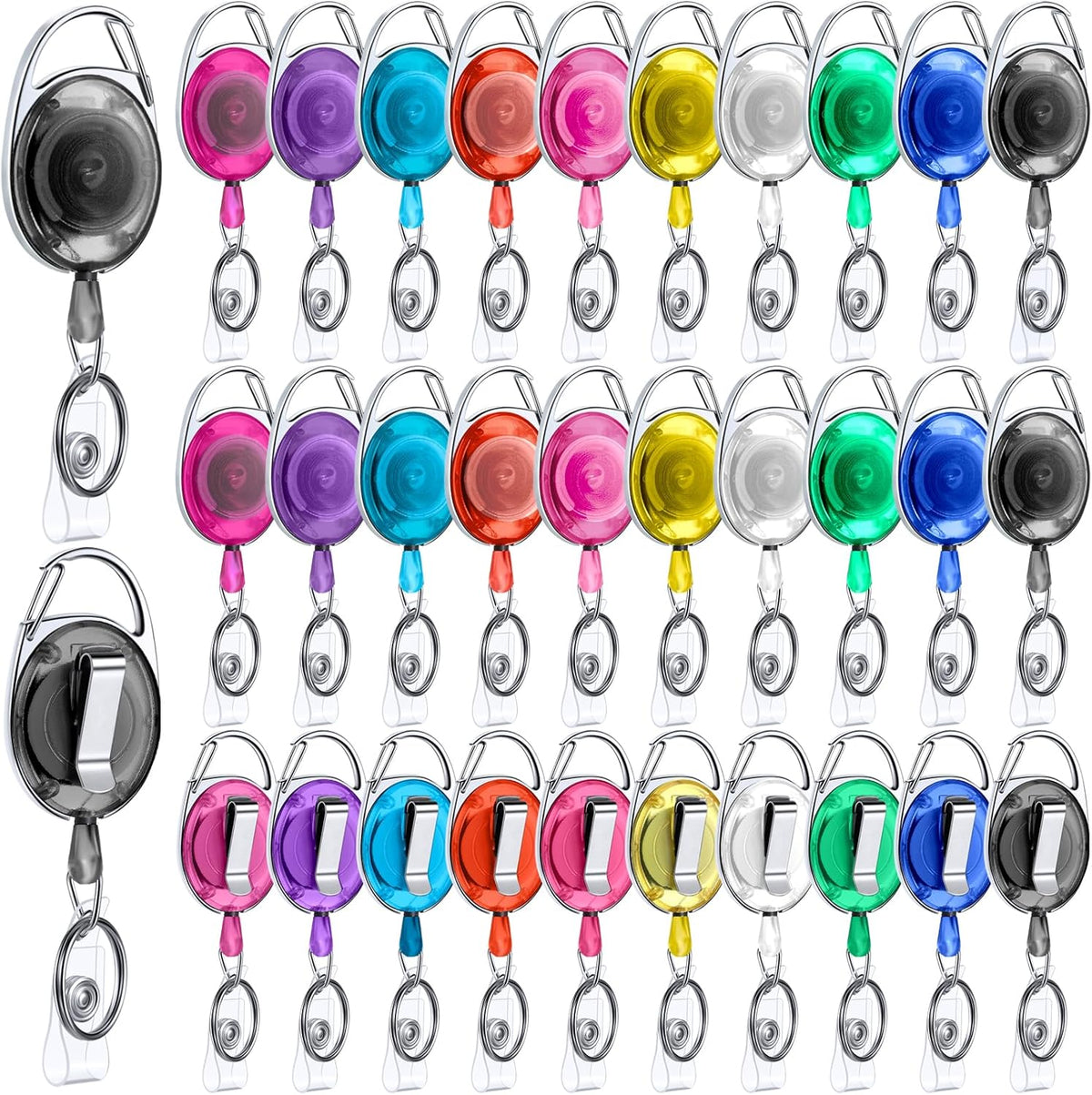 Laumoi 80 Packs Retractable ID Badge Holder Name ID Badge Reel Clips Keychain with Belt Clip and Key Ring for Office Worker Doctor Nurse Employee (Transparent Multicolor)