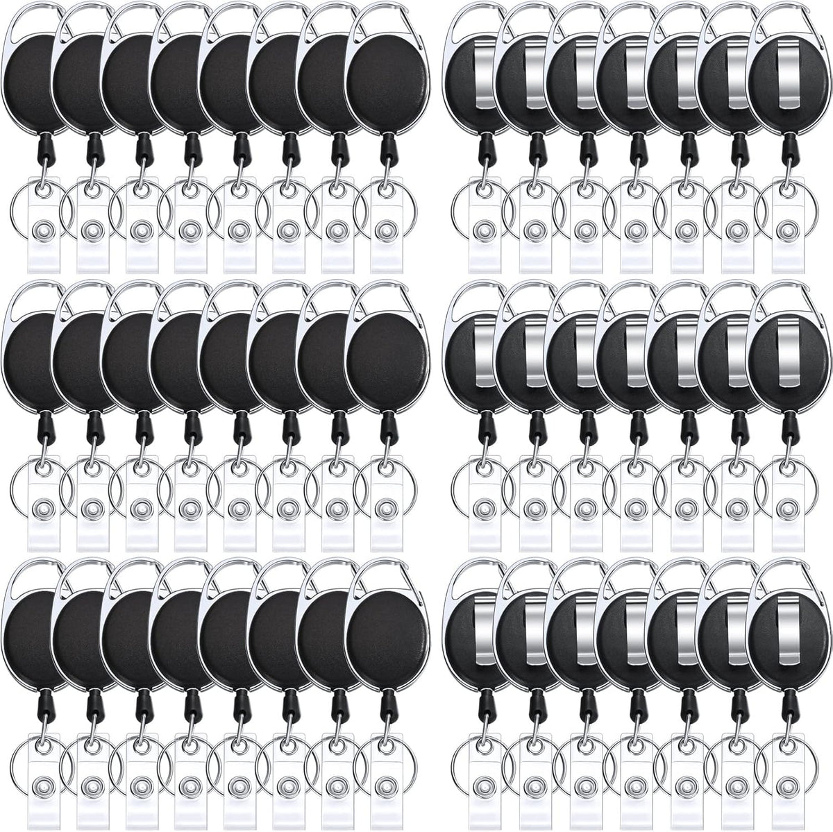 Honoson 50 Pcs Heavy Duty Retractable Badge Reels Batch ID Badge Holder Retractable Clip Bulk Key Holder with Ring for Office Worker Employee, Doctor Nurse Gifts (Black)