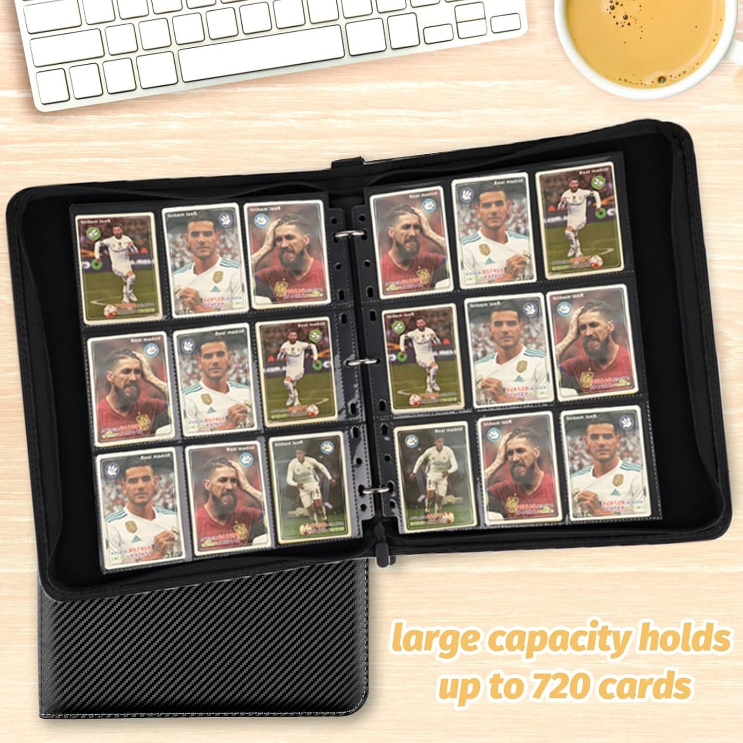 9 Pocket Card Binder, Premium Zip Trading Card Binder, 720 Double Sided Pocket PU Collection Binder, Collector Album, Card Folder for MTG, TCG, Sports Cards, (Black)