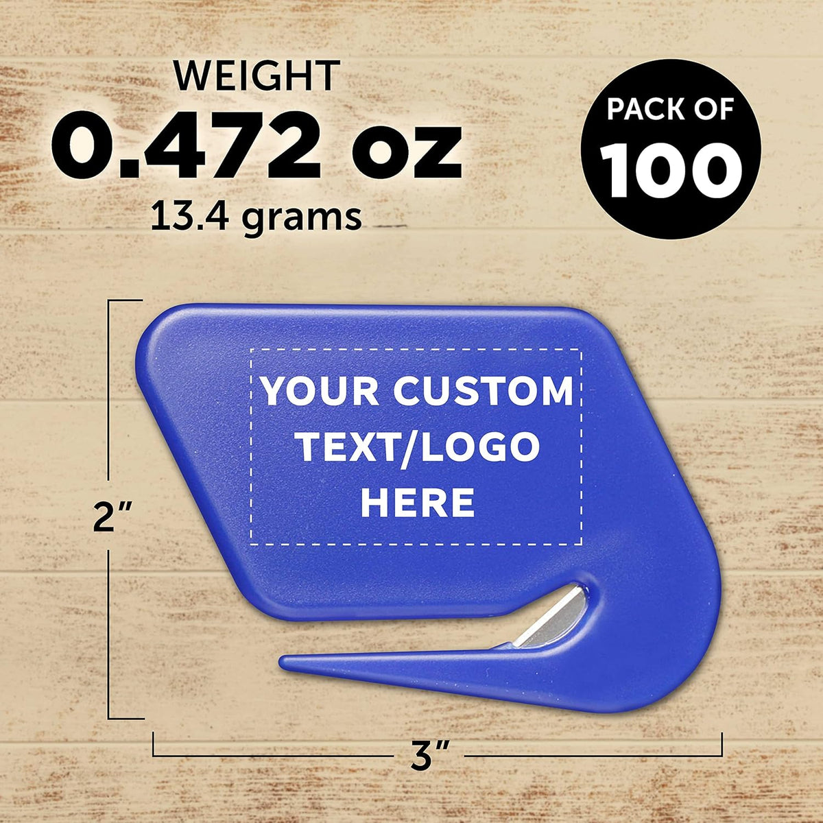 Custom Translucent Plastic Letter Openers Set of 100, Personalized Bulk Pack - Perfect for Home or Office - Blue