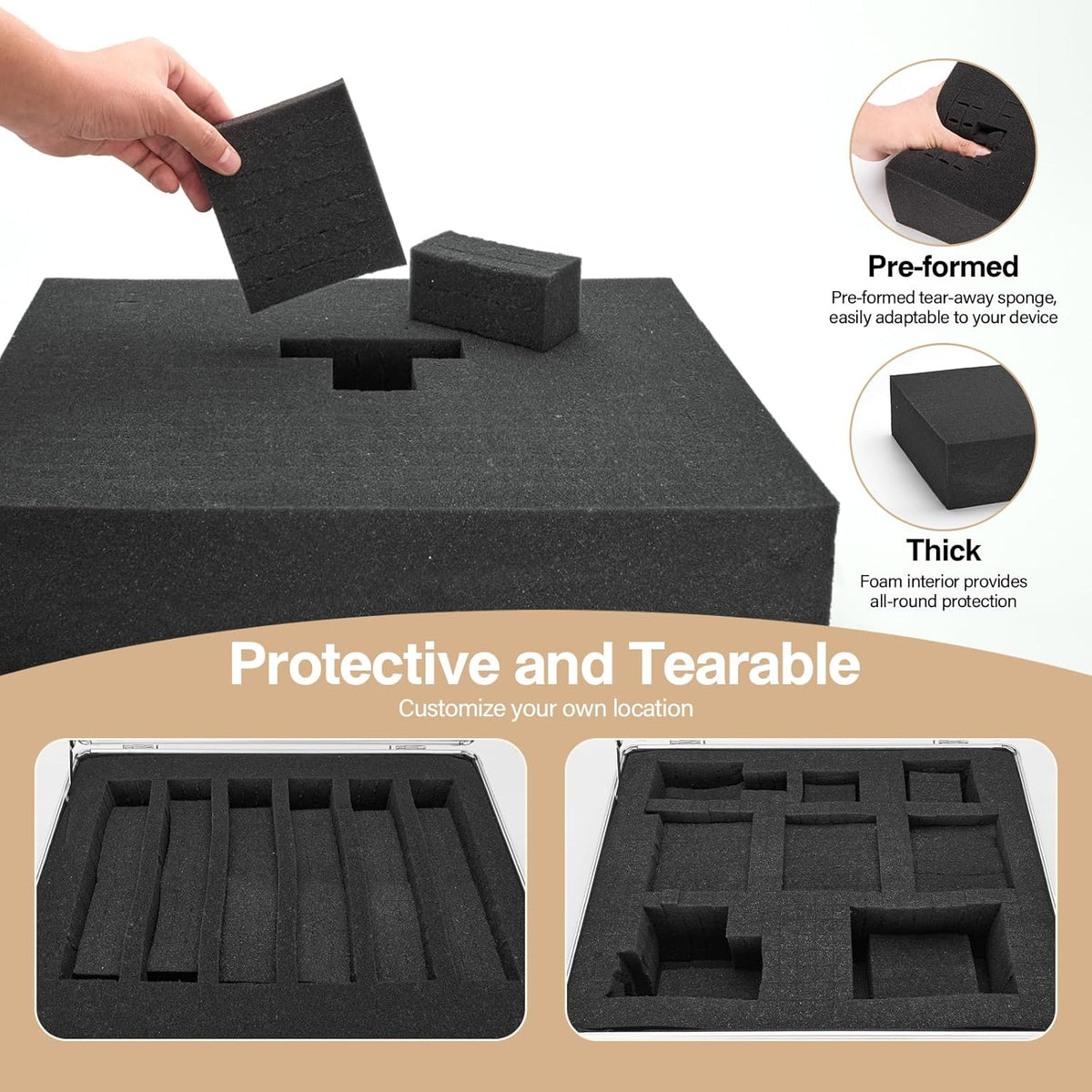 Combination Lock Box - Locking Storage Case with Customizable Foam, 14.2" Portable Lockable Case for Personal Items, Valuables, Documents, Briefcase for Jewelry, Cash, Medications, Silver