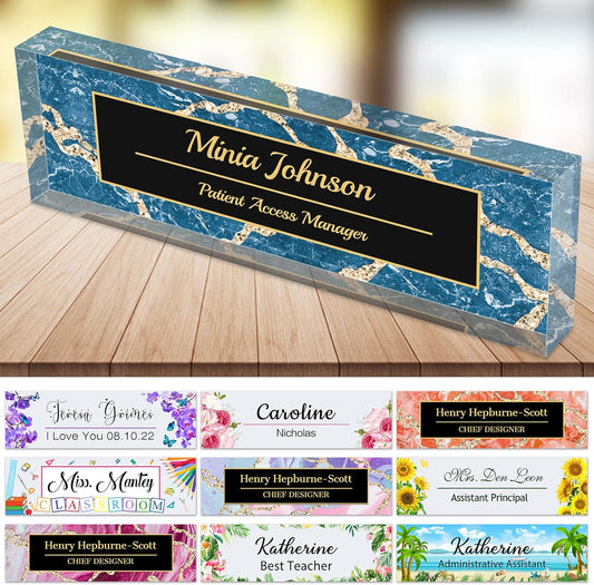 Desk Name Plate Personalized Custom Name Plaque sign for Desks Office Customized Desk Plate Acrylic Block Decor Gift 8x2.5 inch
