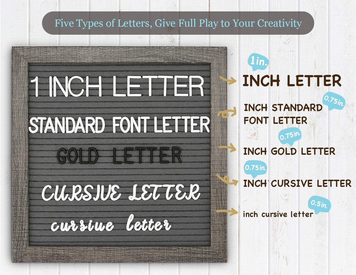 Grey Felt Letter Board - 10x10 Inch, Pre Cut 725 Letters, First Day of School, Classroom Decor, Baby Announcements