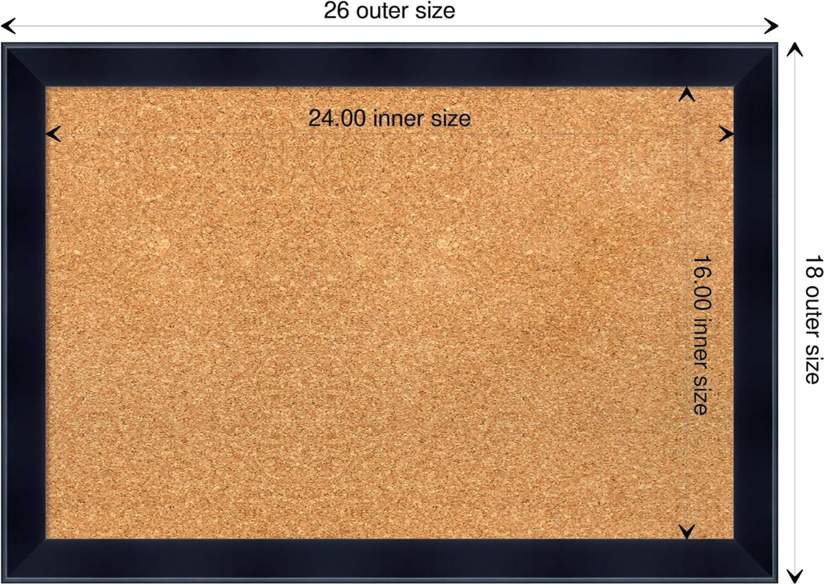 Amanti Art Natural Cork Board for Wall, 18x26 Vision Board with Black Wood Frame, Medium Corkboard Office Decor for Home Organization, Modern Contemporary Corkboard Pinboard to display items for home
