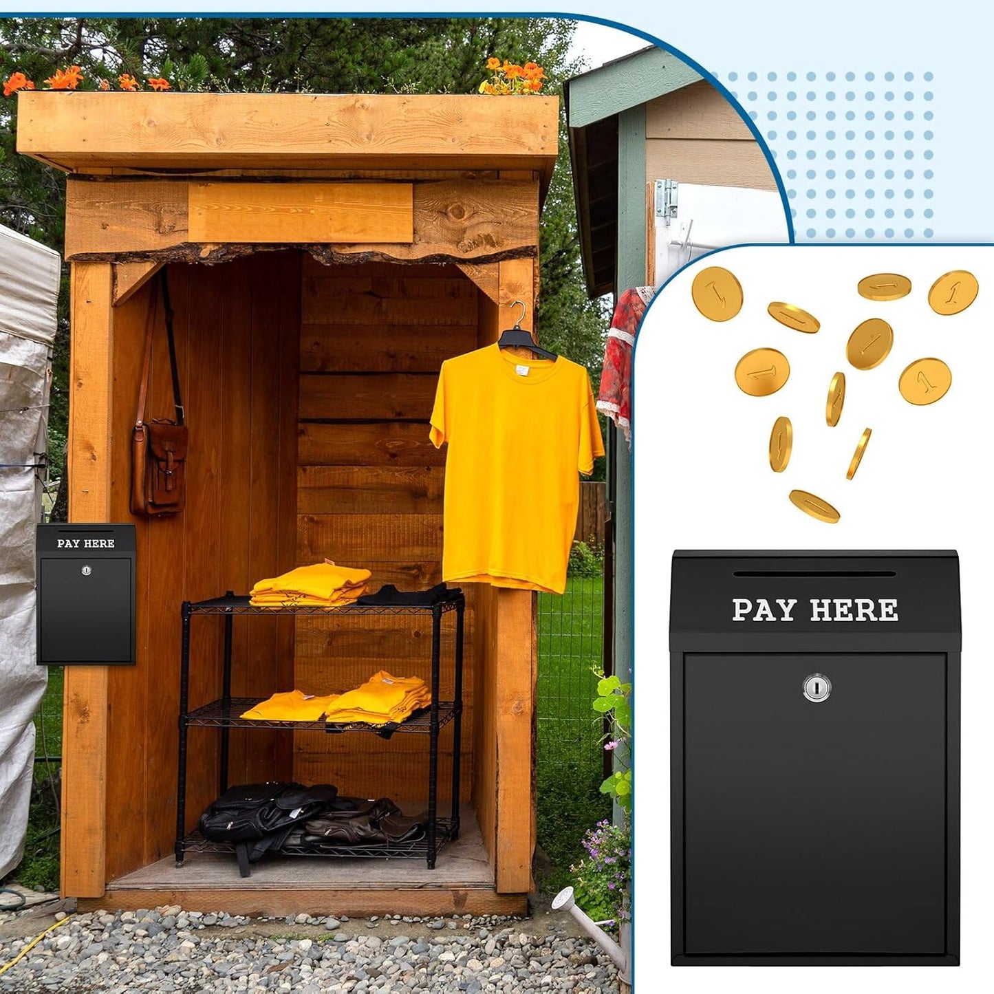 Safe Cash Box Money Collection Metal Donation Box with Lock Wall Mount Pre Drilled Mailbox Delivery Ballot for Home Office Outdoor Self Serve Stand(Black,11.8 x 8.6 x 4.7 Inch)