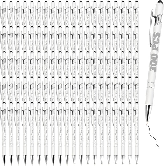Personalized Pens Bulk 300 with Name Custom Engraving Ballpoint Pens with Stylus Tip Customized Smooth Writing Pens Personalized Gifts for Anniversary Birthday or Graduation(White,Black Ink)