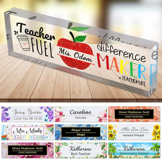 Personalized Desk Name Plate for teachers Custom Name Plaque sign for Desks Office Customized Desk Plate Acrylic Block Teacher Gift 8x2.5 inch