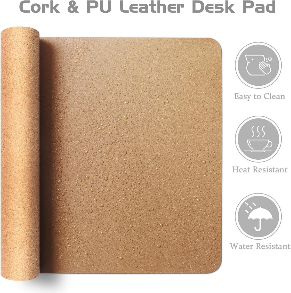 Aothia Dual-Sided Desk Pad - Leather Desk Mat, Natural Cork Desk Pad Protector, Large Mouse Pad for Desk, Waterproof Desk Blotter Pad, Desk Writing Pad for Office Work/Home, Apricot(25.6"x13.7")