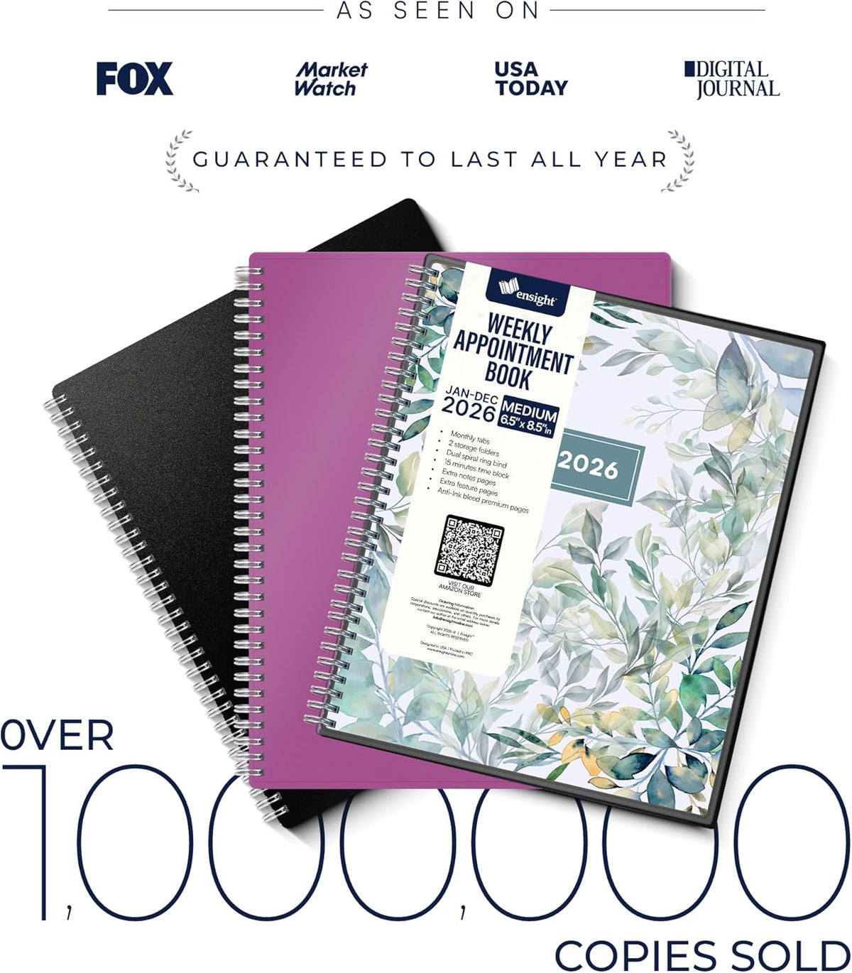Ensight 2026 Appointment Book and Planner Ensight 6.5 x 8.5 inches Large Tabbed Daily Hourly Weekly Planner Calendar Schedule Book 30 Minute time Slots Jan 2026 Dec 2026 Floral