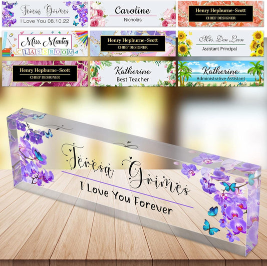 Desk Name Plate Personalized Custom Name Plaque Sign for Desks Office Customized Desk Plate Acrylic Block Decor Gift 8x2.5 inch
