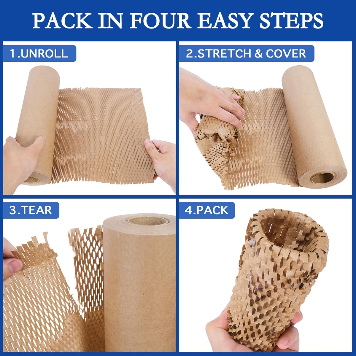 Aimyoo Honeycomb Packing Paper, 15" x 131' Recycled Bubble Wrap for Packing, Eco Friendly Bubble Packing Paper Wrapping Roll for Moving Shipping Packaging