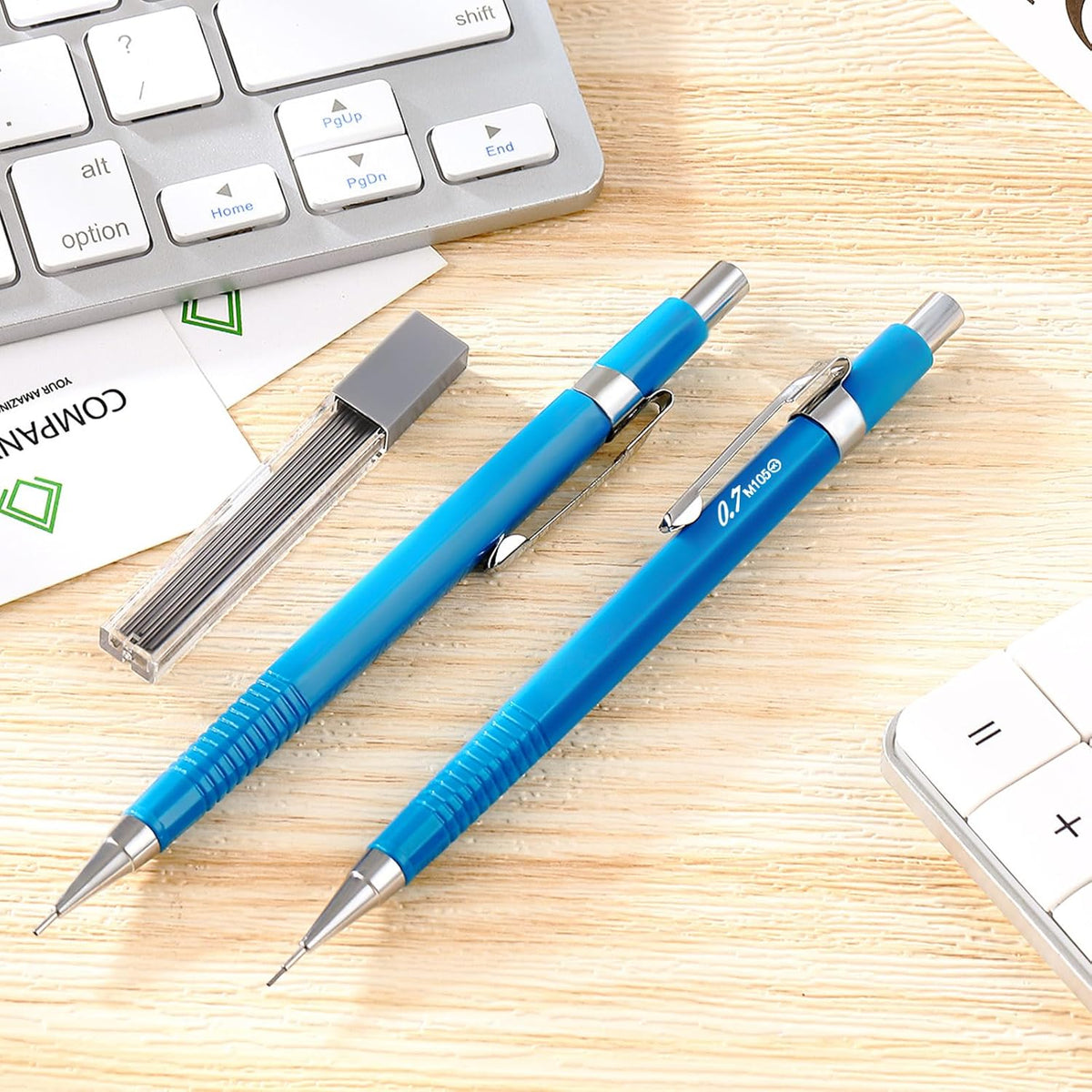 Gueevin 24 Pcs Mechanical Pencil Metal Penpoint Mechanical Pencil Retractable Automatic Drafting Pencils Refills for Writing Drawing Signature (0.7mm,Blue)