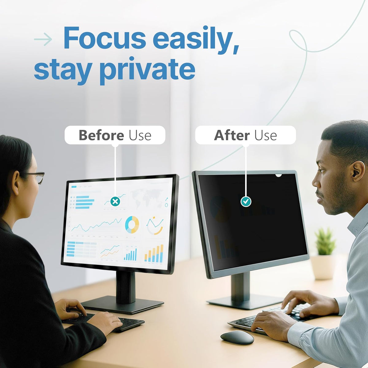 VINTEZ [2 Pack] 27 Inch 16:9 Privacy Screen for Computer Monitor and Laptop - Anti Glare Protector Film Blue Light Filter Eye Protection - Computer Screen Privacy Shield