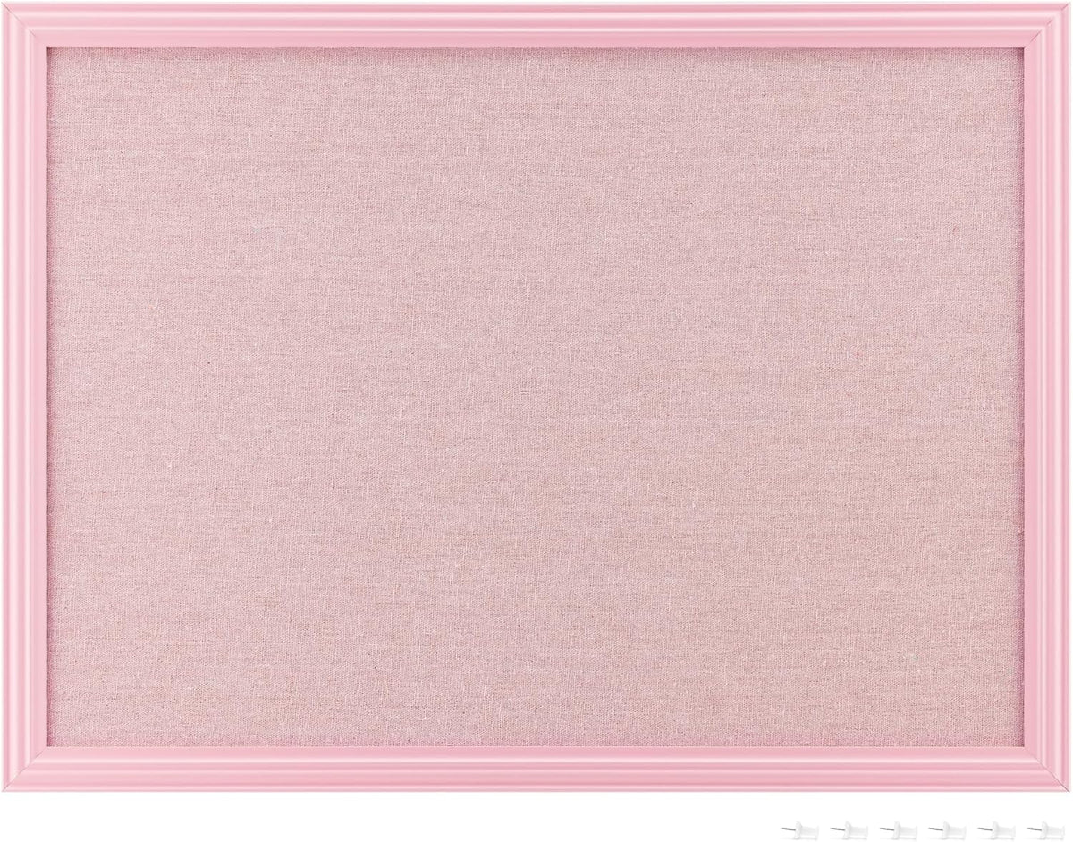 Navaris Framed Linen Bulletin Board - Approx. 58x43cm Fabric Jewelry Organizer Pinboard for Wall Memory Memo Pin Board - Pink Linen with Pink Frame