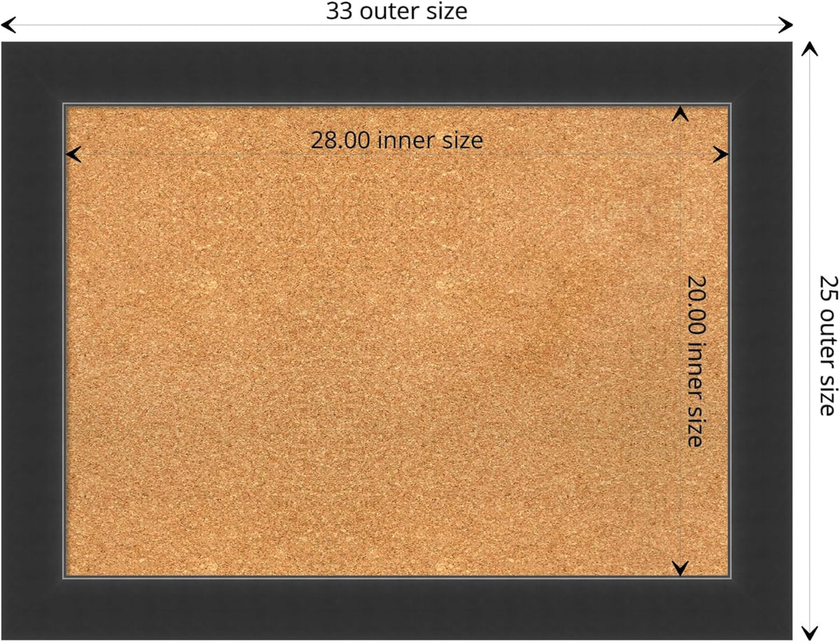Amanti Art Natural Cork Board for Wall, 25x33 Vision Board with Black Wood Frame, Medium Corkboard Office Decor for Home Organization, Modern Contemporary Corkboard Pinboard to display items for home
